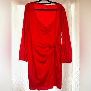 Ava & Viv Red Ruched Wrap Dress with Bishop Sleeves
